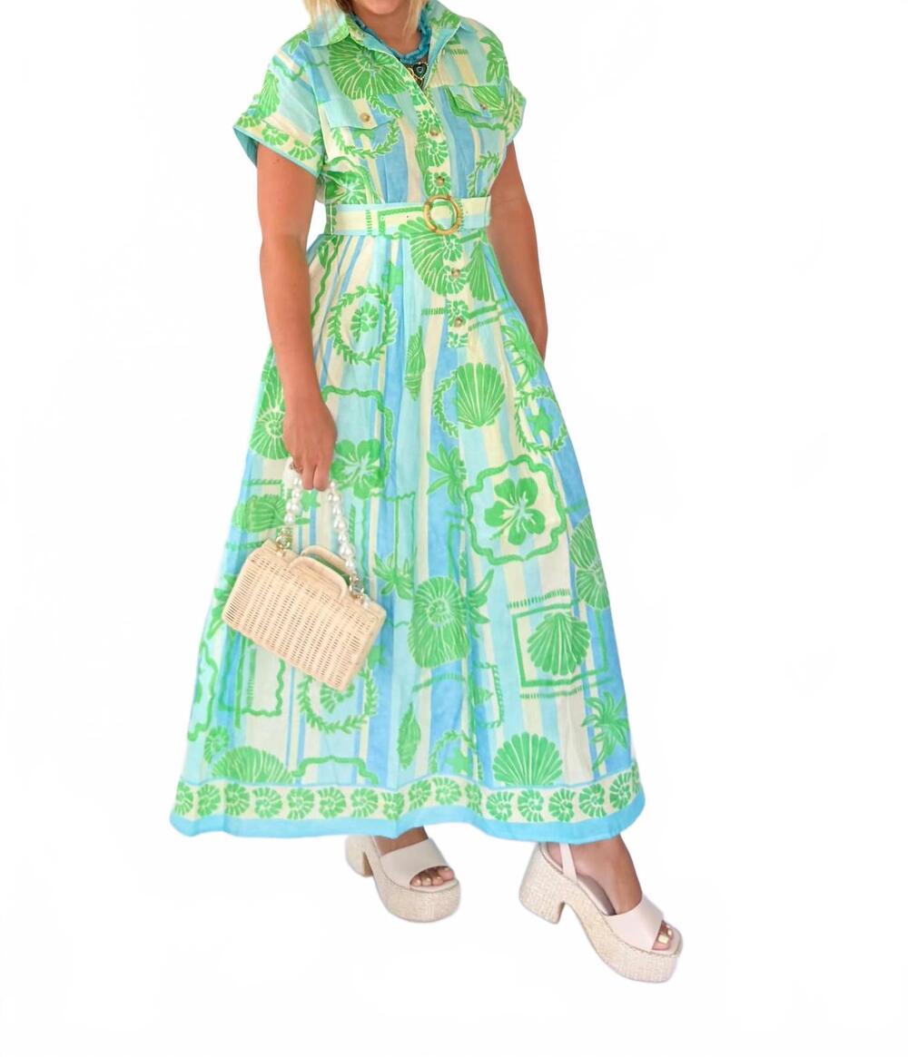NEW KARLIE pocket maxi dress in green seashell